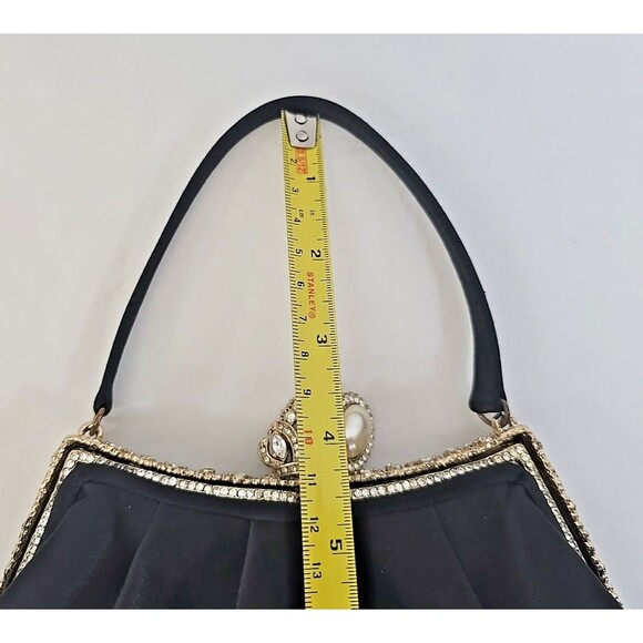 Kate Landry Black Satin With Rhinestone Trim Evening Bag Clutch Crown Queen - Picture 8 of 8
